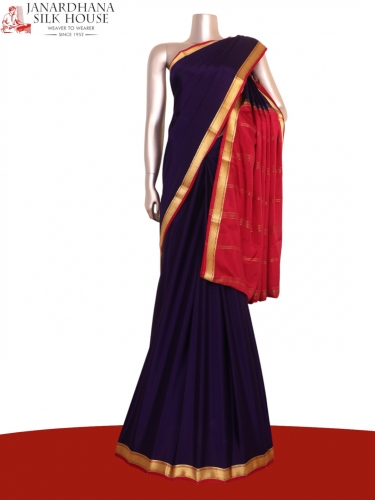 Classic Contrast Pure Mysore Crepe Silk Saree